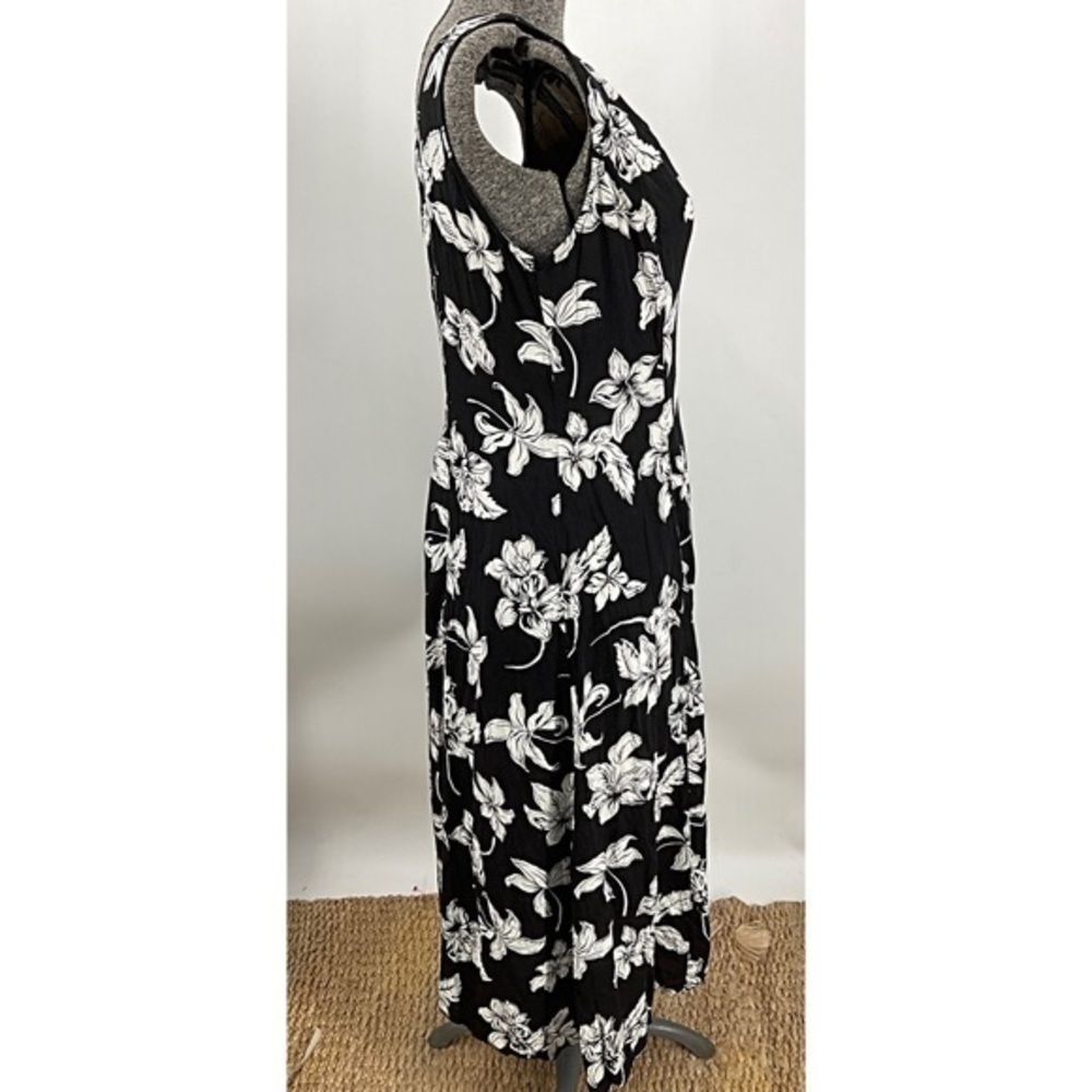 BFA Classics vintage boho black-and-white floral print button front midi dress M